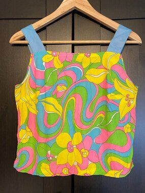 Vintage Flower Power Square-Neck Camisole 1960 to 1970 Psychedelic Floral Print